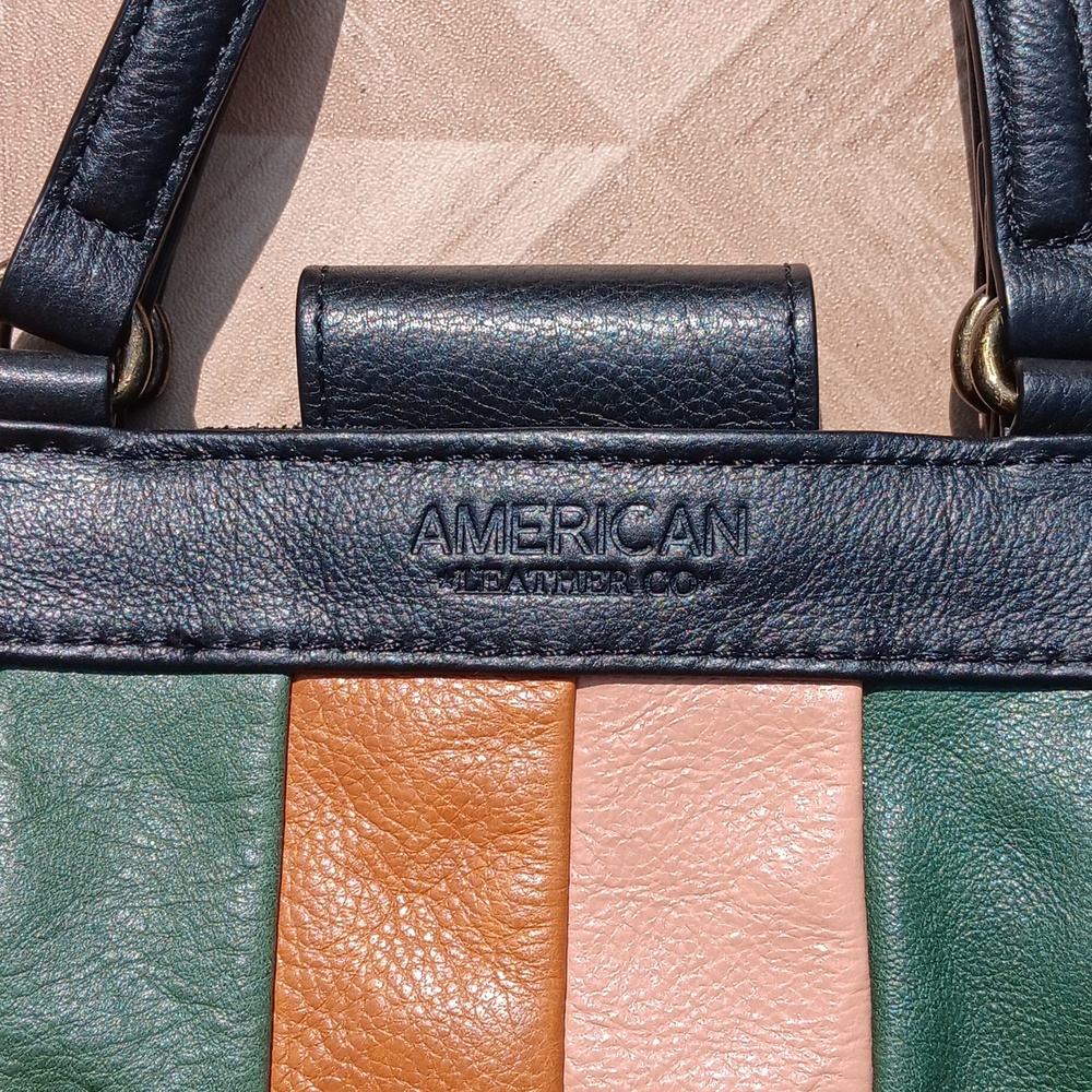 American Leather Co. Leather striped patch shoulder bag cross body bag - Picture 2 of 5